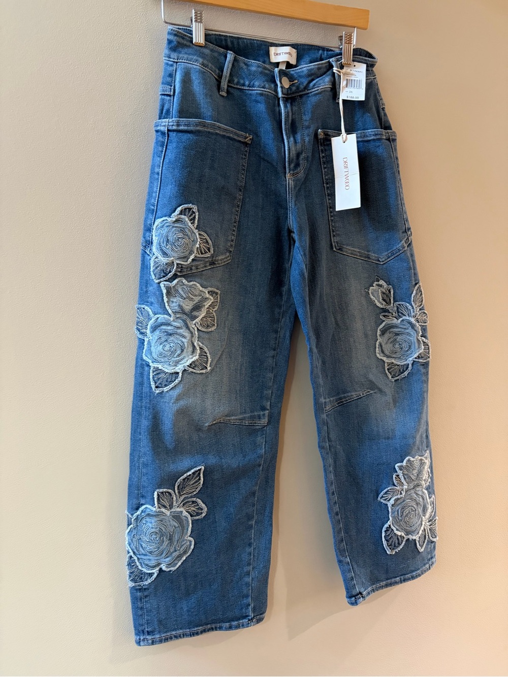 Driftwood Blue Embroidered Wide-Leg Women’s Jeans Sz 26